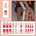 Red French press-on nails with 3D silver butterfly, snowflake patterns, and 24pc set - SGCY-218 Red Nude White Twist Snowflake Bow Style