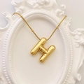 Polished gold puffy 3D balloon letter H pendant necklace with sleek snake chain for women - Gold Letter H