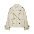 Korte waterbestendige trenchcoat voor dames in kaki met klassieke revers en dubbele knopen - XS / Beige