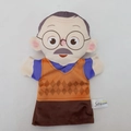Grandpa hand puppet in orange checkered vest with glasses for interactive role play - Printed Grandpa