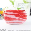 Realistic bacon patterned plush coin purse with zipper for small accessory storage - Pork Belly Meat