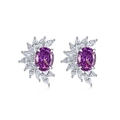 Boucles d'oreilles en argent 925 avec cristaux violets ovales et zircons de forme marquise - Argent 925 / Style Ovale Violet (Argent Épais Or Blanc)