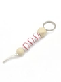 Baseball style wooden beaded keychain with suede tassel and monogram sports pattern - White Baseball - Tassel Beaded Style