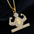 Colgante hip hop hombre musculoso dorado con signo dólar y cristales en cadena cuerda - Ganar dinero + Cadena de torsión de 60 cm