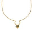 18K vergoldete Edelstahlkette mit grünen Perlen und einem Herzanhänger für Damen - Rundschleife Herzanhänger / Gold/Grün