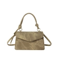 Sac bandoulière vintage en toile marron avec rabat enveloppe et poignée nouée - Kaki