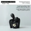 Miniature black matte abstract couple sculpture with a glossy gold heart desktop ornament - B495-0004 Mini Black Gold