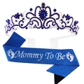 Blue glitter Mommy To Be sash with silver lettering and matching blue rhinestone crown set - Royal Blue Set