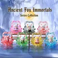 Collection of seven colorful translucent crystal fox figurines in mythical scenery - M327 Ancient Fox Fairy Set 6 / Full Set