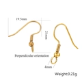 Detail of 21mm gold plated stainless steel French ear hooks with 19.5mm width dimensions - Gold Style B