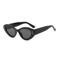 Cat eye sunglasses in glossy black frame with gold star accents and dark gray lenses - Black Frame Black Grey Lens