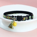 Orange and blue wave pattern cat collar with yellow bell and colorful tassel charm - Colorful Diamond Pattern
