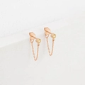 Rose gold stainless steel stud earrings with yellow gemstone and chain drop fringe - November Light Yellow - Rose Gold