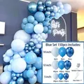 Blue and white balloon arch kit with 150 latex balloons in various sizes for parties - Blue Series Party Style (Set 006)