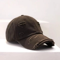 Vintage distressed coffee brown baseball cap with ripped details and cotton canvas texture - L (58-60cm) / Coffee