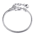 Klassieke zilveren slangenketting armband met hartbedeltje en verstelbare sluiting - Zilveren Karabijnsluiting