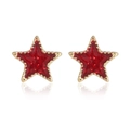 Christmas star stud earrings with red glitter enamel and golden beaded edges - Star Studs
