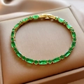Adjustable gold tennis bracelet with emerald green rectangular and round cut zircons - 14K Real Gold Plated Emerald Zirconia Bracelet