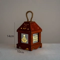 Vintage wooden Christmas lantern with LED light and hemp rope handle 14cm x 10cm - Style 7 Brown Cabin Small