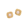 Golden heart earrings featuring round imitation pearl center and sunburst pattern - Square Radial Pattern Style (5#)