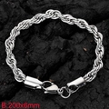 Men's 6mm stainless steel twist rope chain bracelet with secure lobster clasp, length 200mm - 6mm Steel Color 20cm