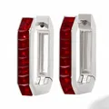 Zilveren rechthoekige oorringen met verticale rijen rode zirkonia steentjes - Zilver + Rood (PDE886)