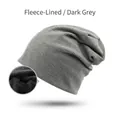 Dark grey waffle knit beanie featuring warm black fleece lining and textured finish - Fleece Lined Dark Grey