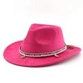 Pink suede western cowboy hat with colorful woven band and shell charm detail - M (56-58cm) / Rose Red