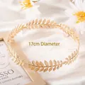 Golden laurel leaf metal headband hair accessory with 17cm diameter for wedding - 17cm (Diameter) / Gold