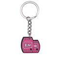 Portachiavi a botte di rum rosa in PVC morbido con anello in metallo argento - Barile di Rum Rosa