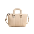 Sac cabas matelassé beige minimaliste avec coutures verticales et détails argentés poli - Blanc Cassé