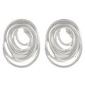 Silver hammered irregular square earrings with a minimalist spiral metal texture design - Steel Color Oval Spiral (N-914)