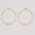 Bohemian gold hoop earrings with light pink seed beads and a central cream pearl accent - Pale Pink Seed Beads (MI-E220217H)