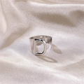 Polished silver stainless steel open ring featuring a minimalist hollow letter D design - Letter D / Silver