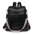 Mochila vintage de cuero sintético negro para mujer de gran capacidad con correa tejida - Negro