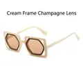 Beige square sunglasses with champagne lenses and unique geometric hollow frame design - Beige Frame Champagne Lens