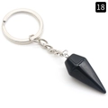 Polished black crystal hexagonal cone keychain with silver-tone metal ring - Obsidian