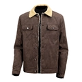 Bruine winterjas voor heren met warme beige lamswollen kraag en zakken met knopen - S (EU-maat) / koffiekleur
