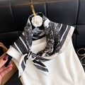 Elegant black and white Toile de Jouy pattern silk scarf tied on a white dress - New Silk Scarf/small Square Scarf 48 / 65