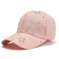 Pale pink cotton baseball cap with rhinestone star pattern for women and men - One Size / Pink