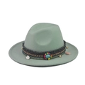 Sage green wool felt fedora with bohemian ethnic turquoise and silver coin band - 07-Light Green