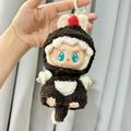 Labubu doll plush pendant wearing a dark brown onesie with rabbit ears and metal clasp - Colorful Black Dinosaur / First And Second Generation Keychains Are Compatible With La Cloth Dolls. Dolls Not Included.