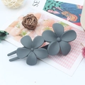 Morandi grey matte flower hair clips with double floral pattern in a retro u-shaped design - Gray