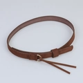 Slim brown faux suede braided belt with golden ring buckle and fringe tassel detail - 56-58cm / Brown Knotted Metal Ring Tassel Belt (AB17)