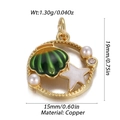 Detail view of round gold copper pendant with green shell enamel and dimensions - Green Marine Element Round