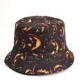 Close-up of Halloween bucket hat featuring glowing pumpkin prints and twill fabric texture - M (56-58cm) / Black Jack-o'-Lantern All-Over Print (Style E)