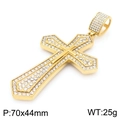 Hiphop gold cross pendant with full cubic zirconia stones on white background - Cross Pendant (KP116378-MZOZ)