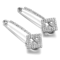 Silver U-shaped crystal safety pin earrings with sparkling zircon square charms - 34# Silver Square 6*2.3cm