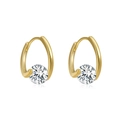Elegant gold earrings with sparkling round zircon stone in a minimalist geometric design - Minimalist Zircon Gold Hoop Earrings (浅KC金10817)