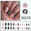 Donkergroene kunstnagels met girafmotief, set van 24 stuks in diverse maten - Giraf Patroon Medium Lang (W678 met Lijm)